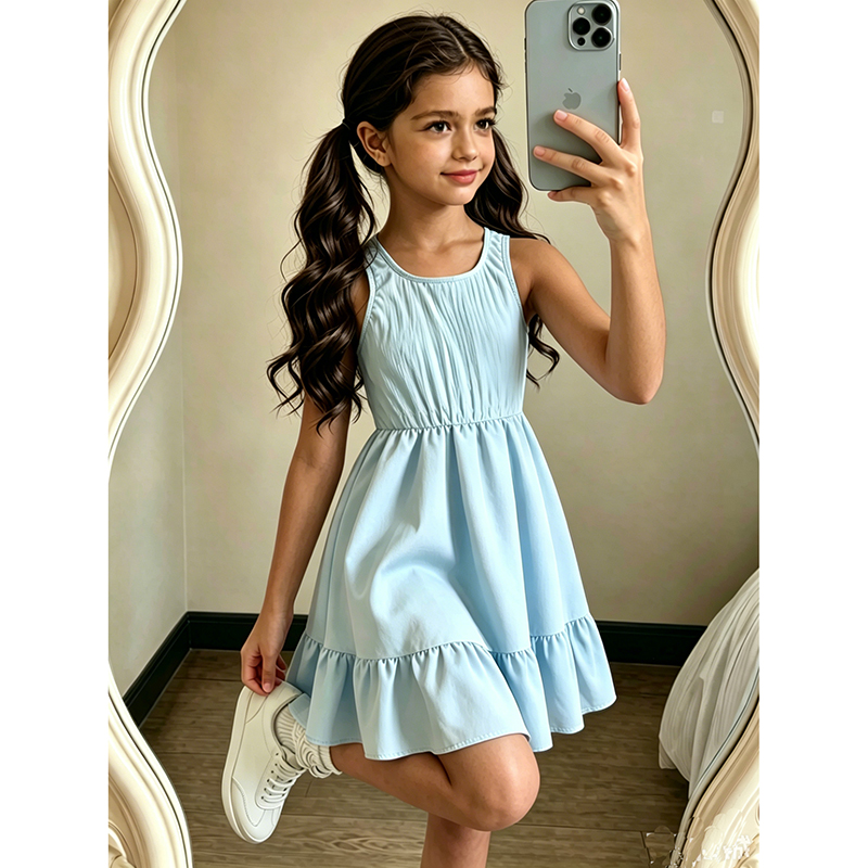 Baby Clothing Korea - Baby Blue color Sleeveless Round Collar